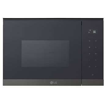 Vista frontal de Micro-ondas de encastre LG preto com 25l e 900W de potência MG7Z2593BK