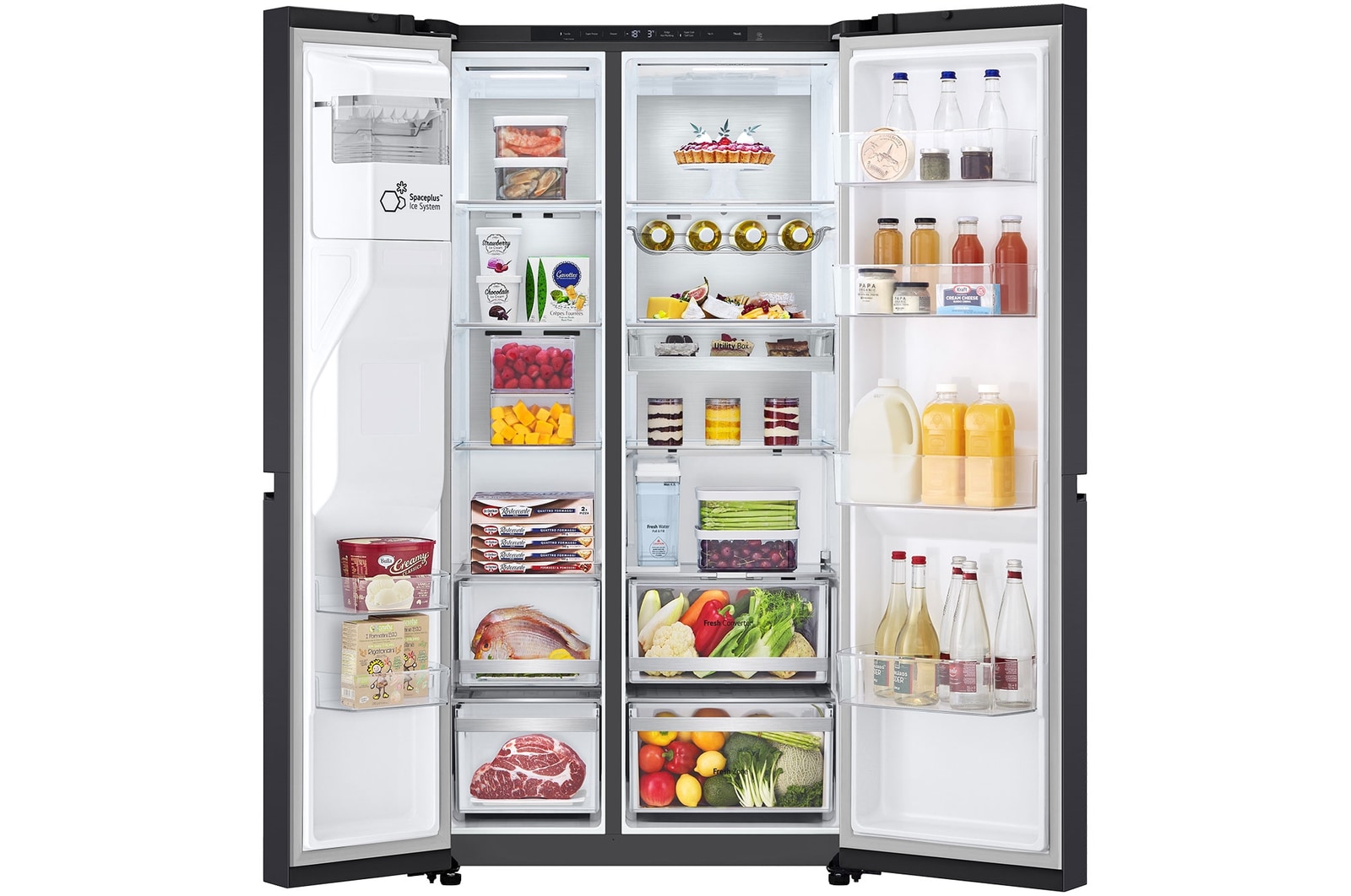 Vista frontal com alimentos armazenados