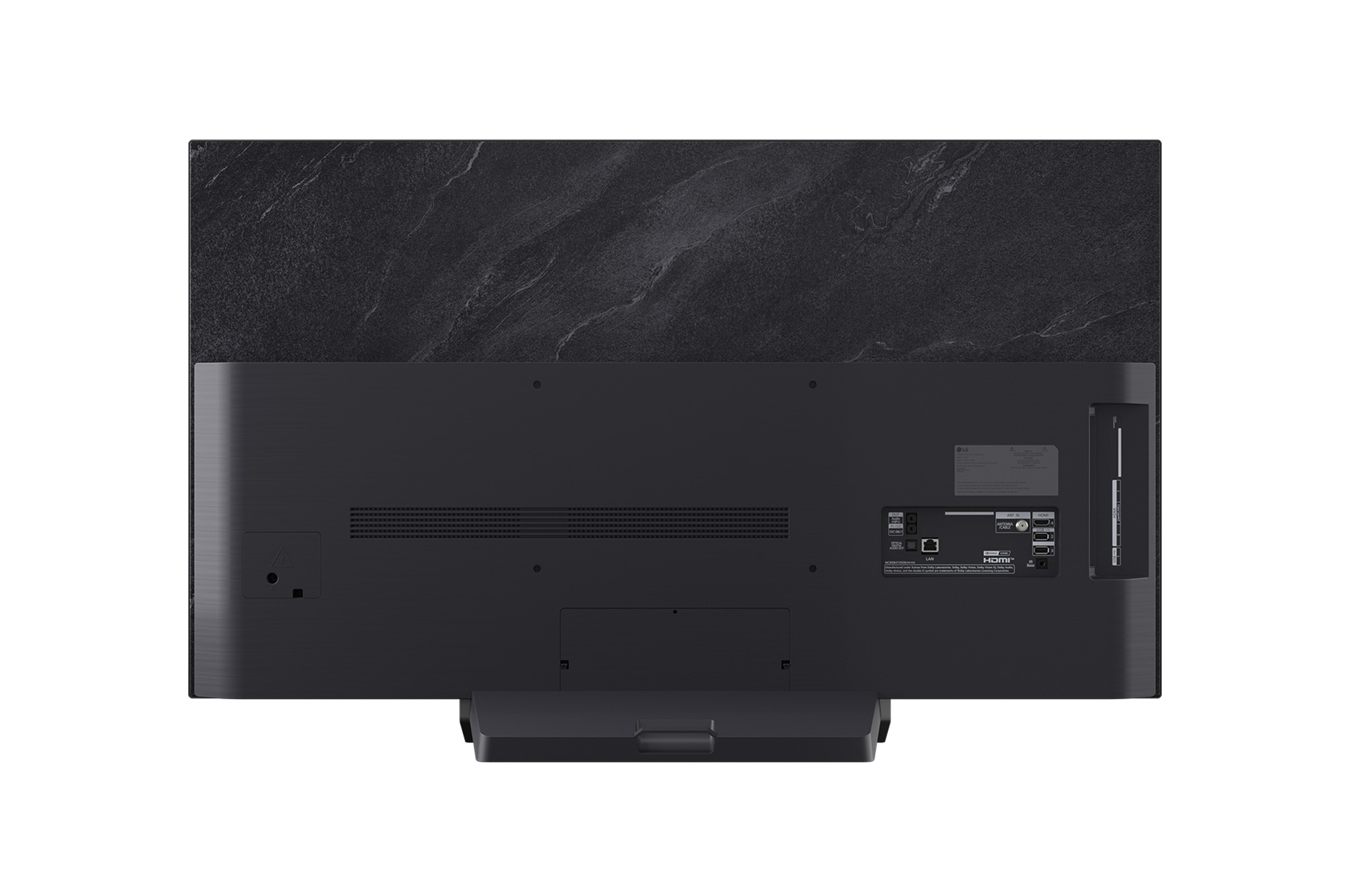 Vista lateral da Smart TV LG OLED evo AI C5 4K.