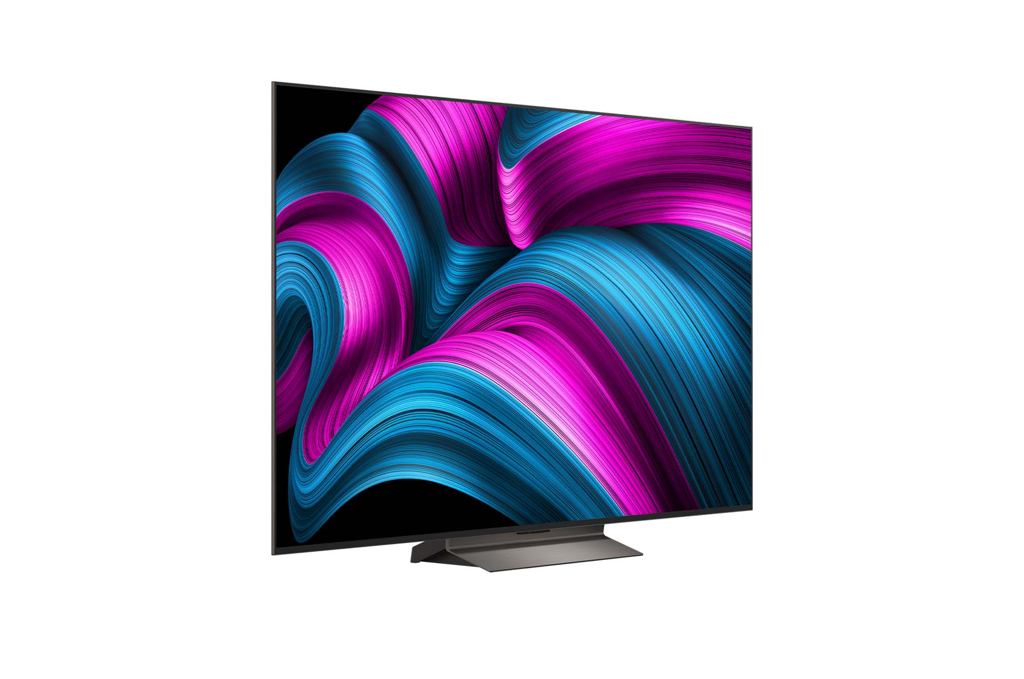 Vista ligeiramente inclinada da Smart TV LG OLED evo AI C5E 4K.