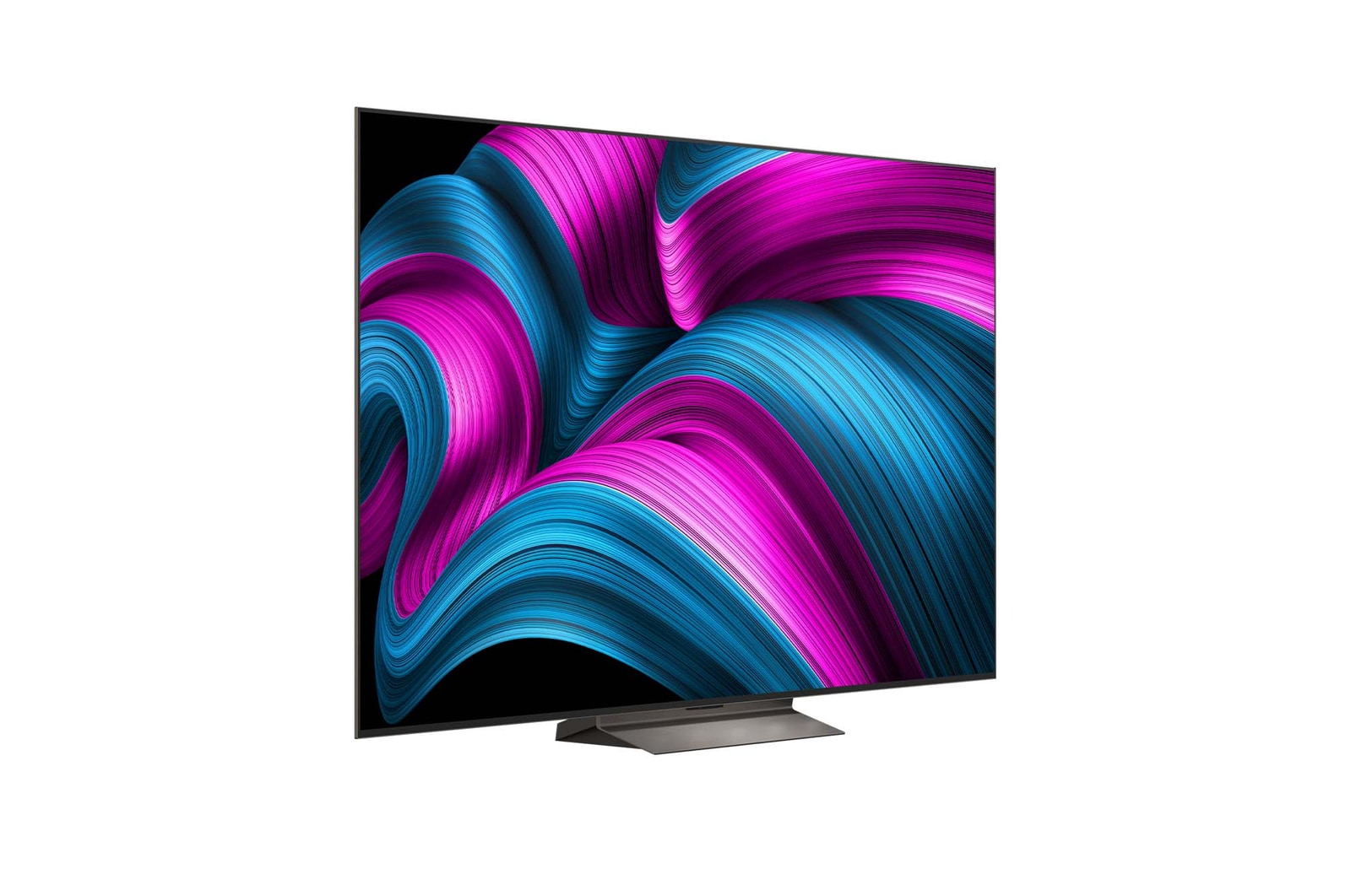 Vista ligeiramente inclinada da Smart TV LG OLED evo AI C5E 4K.