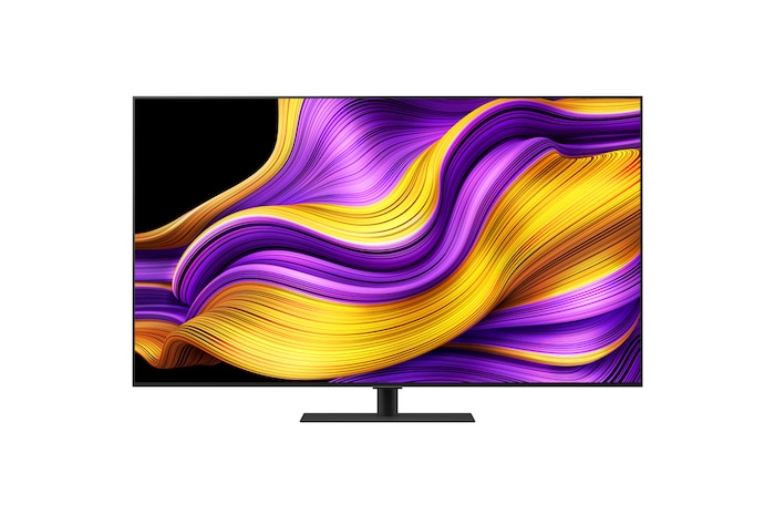Vista frontal da Smart TV LG OLED evo AI G5 4K. O emblema “OLED número 1 do mundo há 12 anos” e o logótipo LG OLED evo AI 2025 estão no ecrã.