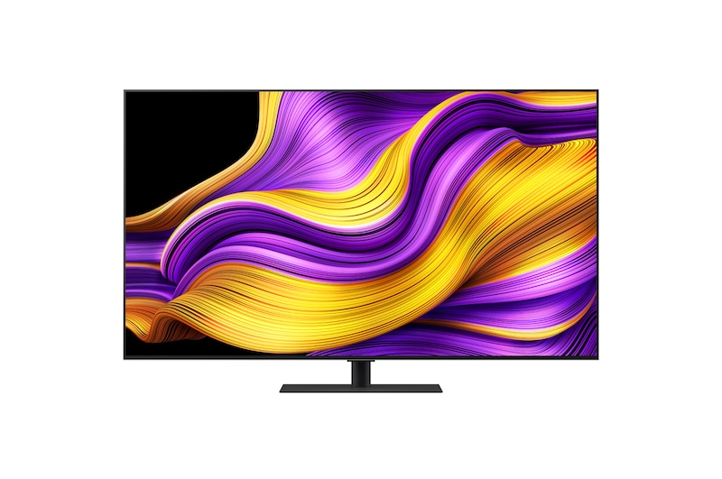 Vista frontal da Smart TV LG OLED evo AI G5 4K. O emblema “OLED número 1 do mundo há 12 anos” e o logótipo LG OLED evo AI 2025 estão no ecrã.