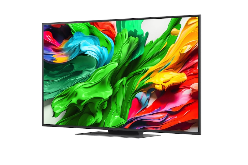 Salpicos de tinta explodem de cima para baixo em diversas cores. Certificação Intertrek para um volume de cores a 100 % para DCI-P3. O título fala da nova e única tecnologia de ampla gama de cores da LG que lhe permite ver cores vívidas no seu ecrã.