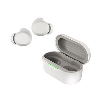 vista traseira do estojo de carregamento com os auriculares de parte