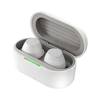 vista traseira do estojo de carregamento com os auriculares no seu interior