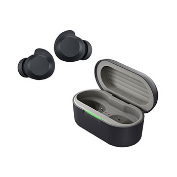 vista traseira do estojo de carregamento com os auriculares de parte