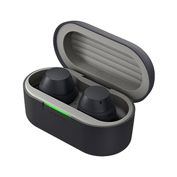 vista traseira do estojo de carregamento com os auriculares no seu interior