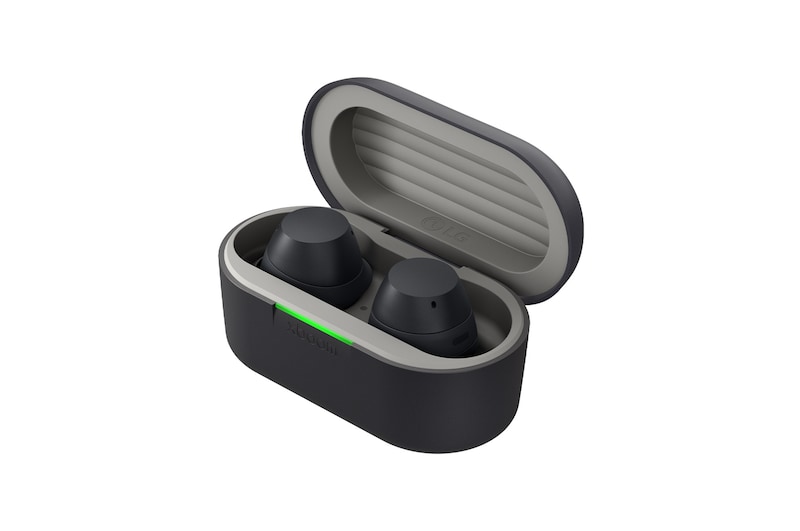 vista traseira do estojo de carregamento com os auriculares no seu interior