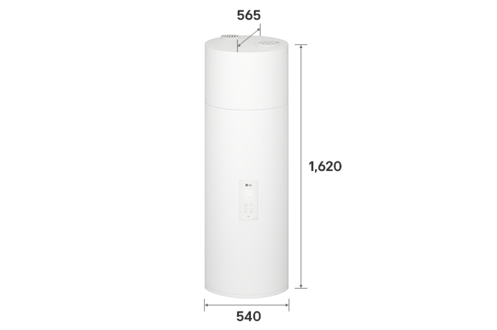 Vista exterior da Bomba de Calor LG (WH15ESF0.CA) com dimensões assinaladas. Mede 600mm × 1,708mm × 608mm.