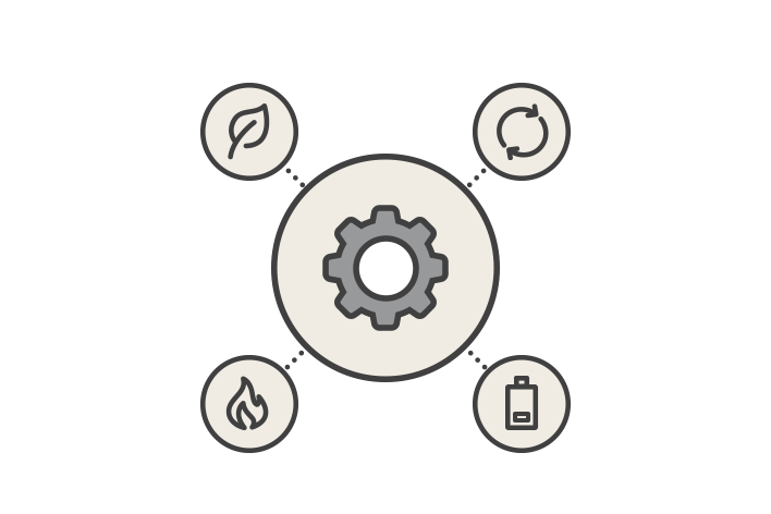São apresentados ícones para os modos Bomba de calor, Automático, Turbo e Férias, todos ligados à interface de definições.