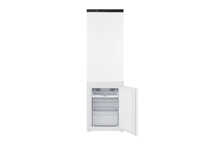 Vista geral do interior do Frigorífico Combinado de Encastre Branco com 233l, No Frost Total e Gaveta Para Vegetais Frescos