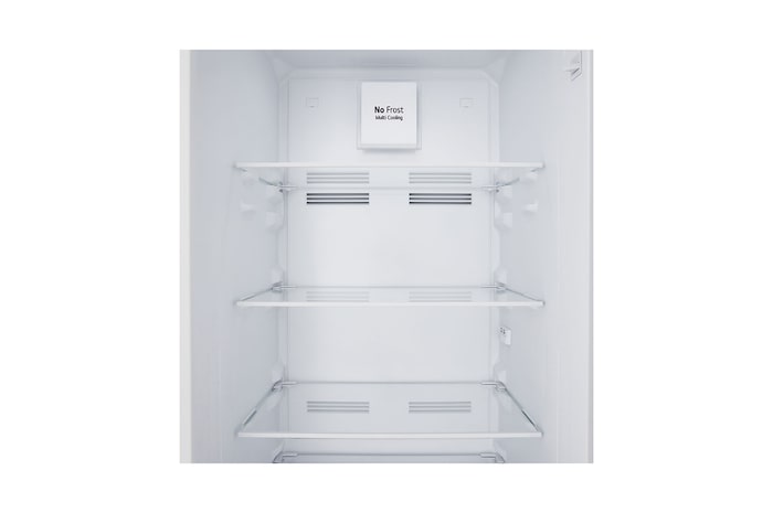 Vista detalhada do interior do Frigorífico Combinado de Encastre Branco com 233l, No Frost Total e Gaveta Para Vegetais Frescos