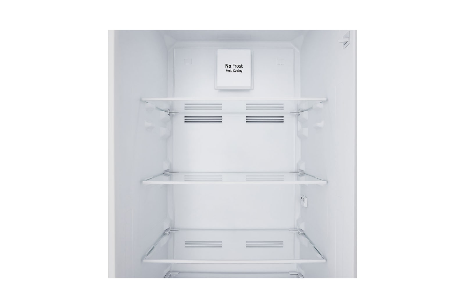 Vista detalhada do interior do Frigorífico Combinado de Encastre Branco com 233l, No Frost Total e Gaveta Para Vegetais Frescos