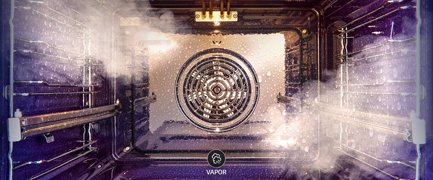 Imagem de vapor a ser emitido dentro do forno.