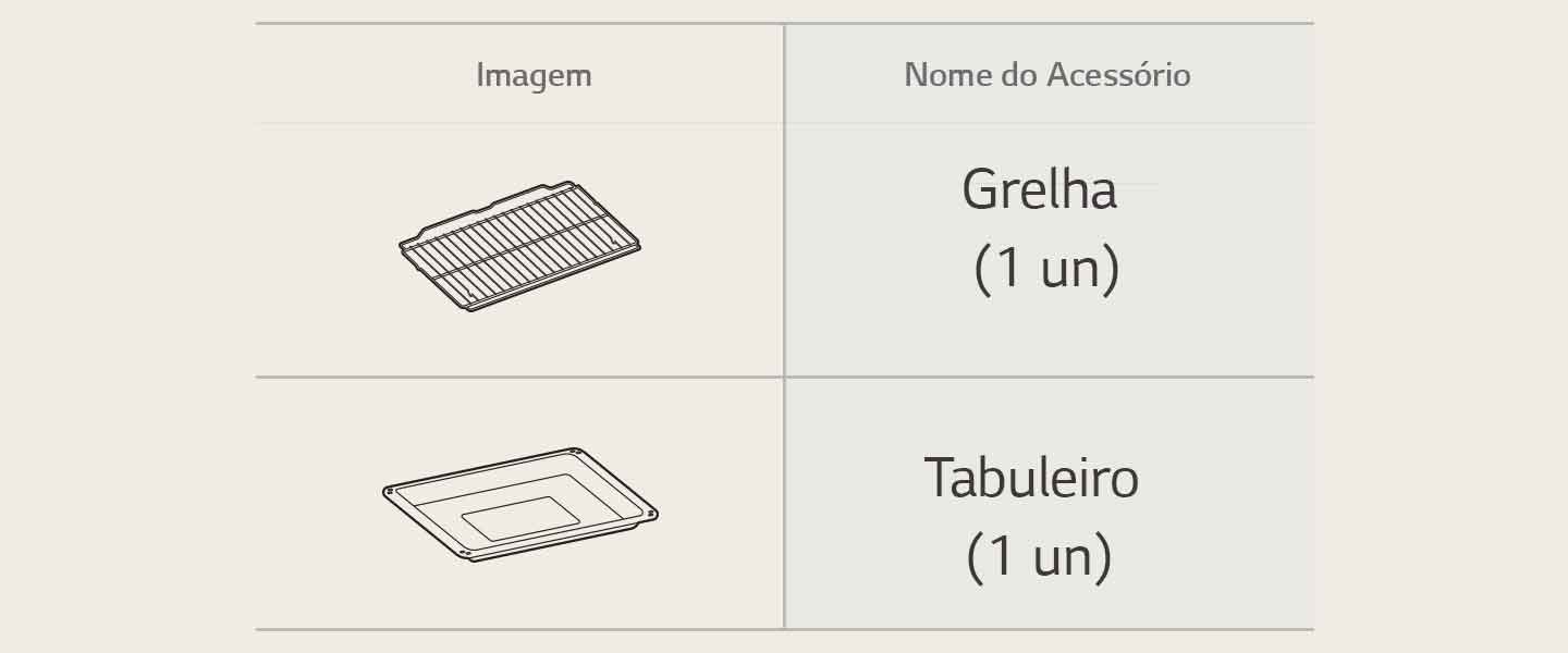 Imagem dos acessórios do forno: Grelha e Tabuleiro.