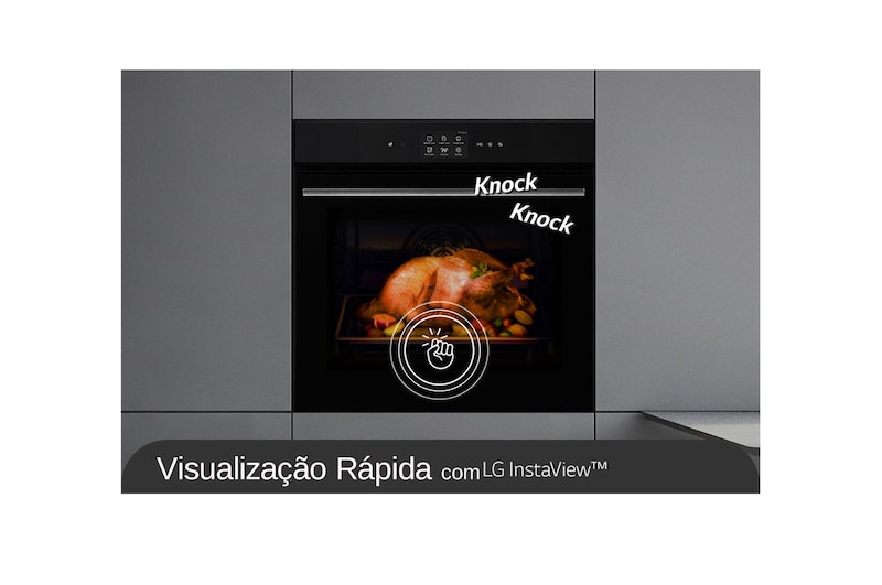 InstaView_There is a pictogram on the door that expresses the knock, and the inside of the oven is lit up.