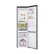 imagem frontal com porta aberta e alimentos armazenados