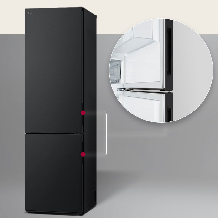 Vista detalhada da pega embutida do frigorífico combinado LG.