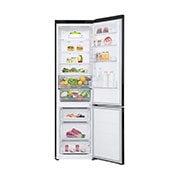 imagem frontal com porta aberta e alimentos armazenados