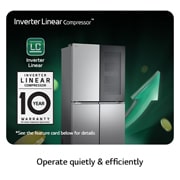 LG Frigorífico Americano de 4 Portas LG inox 666l com Eficiência Energética E, InstaView™ e Compressor Inverter Linear™, GMV960MBDE