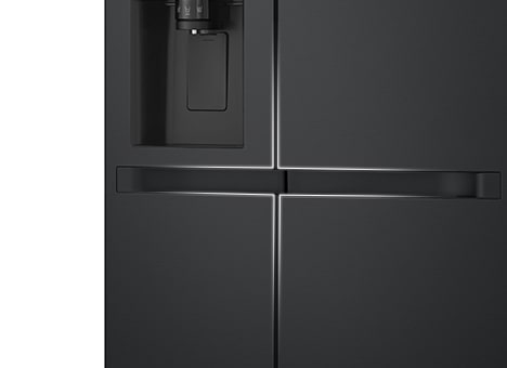 O design da pega do frigorífico ampliado, com linhas brancas em degradé