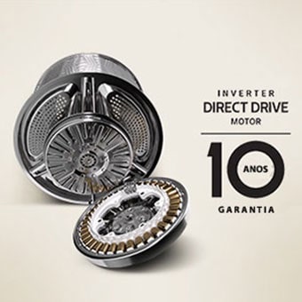 Imagem do motor de uma máquina de lavar e de 10 anos de garantia