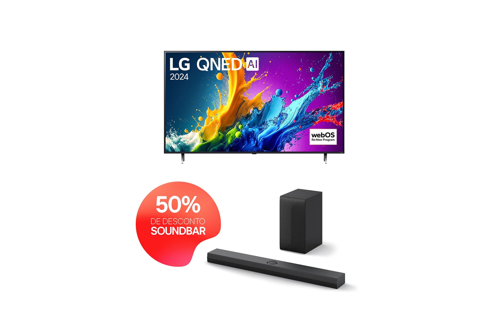 Imagem aproximada da borda superior da LG QNED TV, QNED80