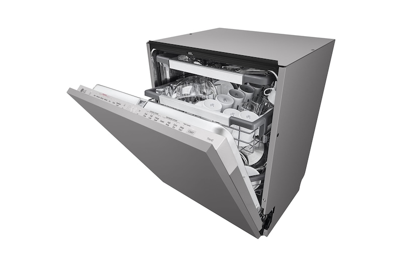 Vista lateral esquerda com porta aberta e prato com 3.ª prateleira