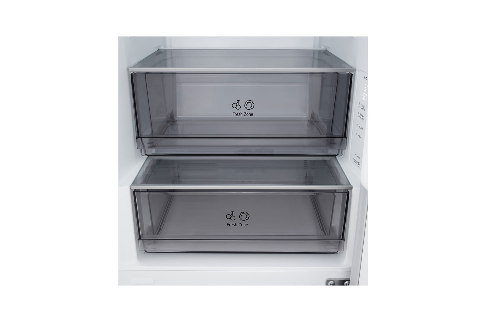 Vista frontal do frigorífico combinado LG (gbbsj10esw) a mostrar a ventilação DoorCooling+™