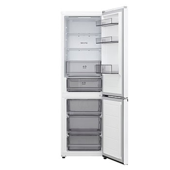 Vista superior do frigorífico combinado LG (gbbsj10esw) Prata à esquerda e parede do armário à direita