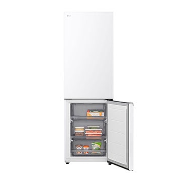 Frigorífico combinado LG (gbbsj10esw) numa sala com vista noturna da cidade, sobreposto com o gráfico do Modo de poupança por IA e o gráfico de flutuação de energia