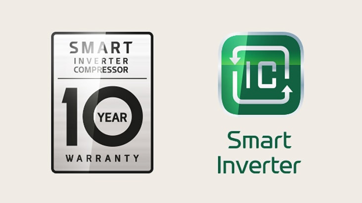 A imagem do Smart Inverter Compressor com 10 anos de garantia.