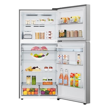 vista frontal aberta com alimentos armazenados