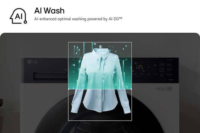 Máquina de lavar roupa LG a detetar camisas, numa lavandaria