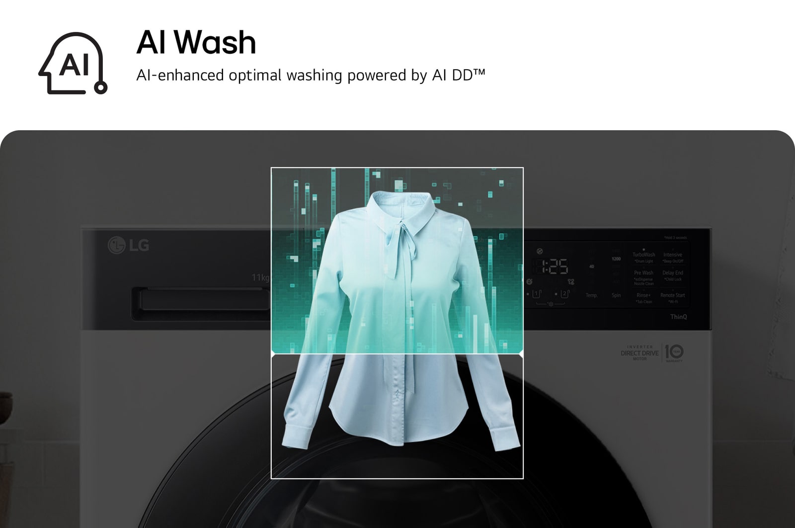Máquina de lavar roupa LG a detetar camisas, numa lavandaria