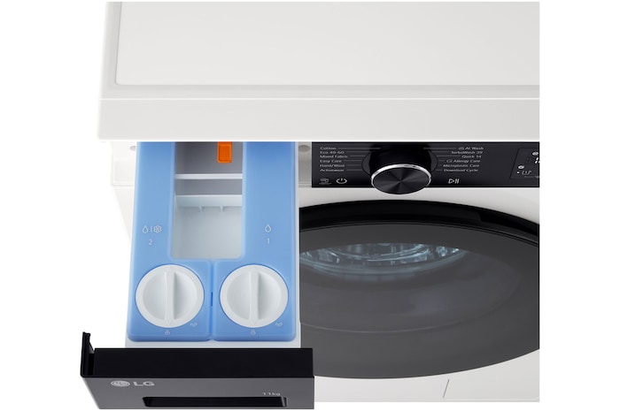 Vista detalhada da gaveta de detergente