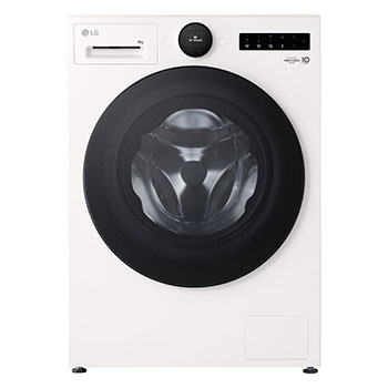Vista frontal de Máquina de Lavar Roupa LG 9kg branca com AI DD e Classe Energética A-40% F4X7009TWB