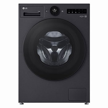 Vista frontal de Máquina de Lavar Roupa LG 11kg preta com AI DD, Classe Energética A-30% e Dispensador Automático de Detergente F4X7511TBB