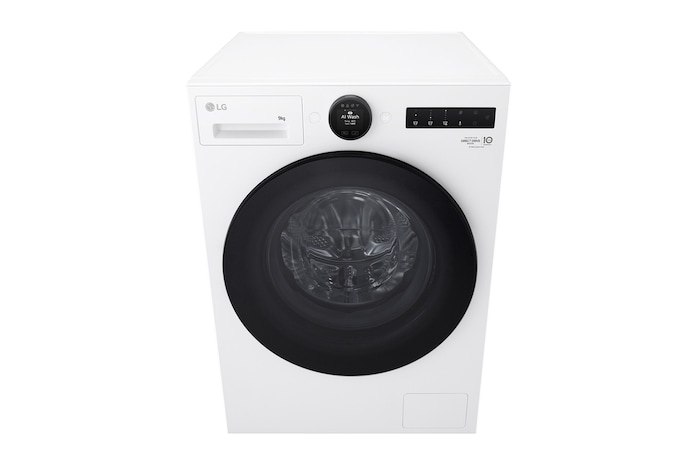 Imagem que mostra a máquina de lavar roupa numa sala de estar, com uma eficiência energética A e consumo 30% inferior