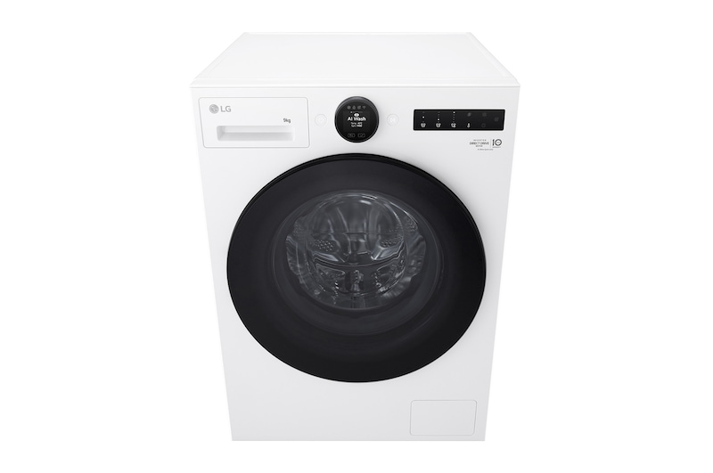 Imagem que mostra a máquina de lavar roupa numa sala de estar, com uma eficiência energética A e consumo 30% inferior