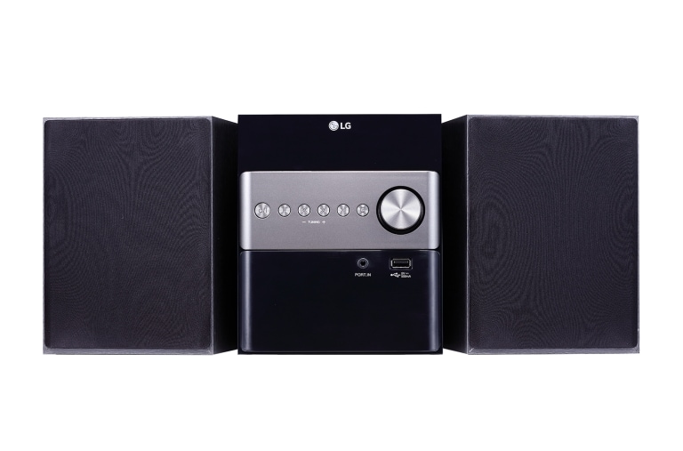 Vista frontal de Micro Hi-Fi LG CM1560, 10W, Bluetooth, USB, AUX, CD, FM, Sound Sync CM1560