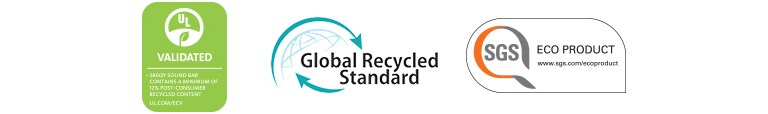 UL VALIDATED (logótipo), Global Recycled Standard (logótipo), SGS ECO PRODUCT (logótipo).