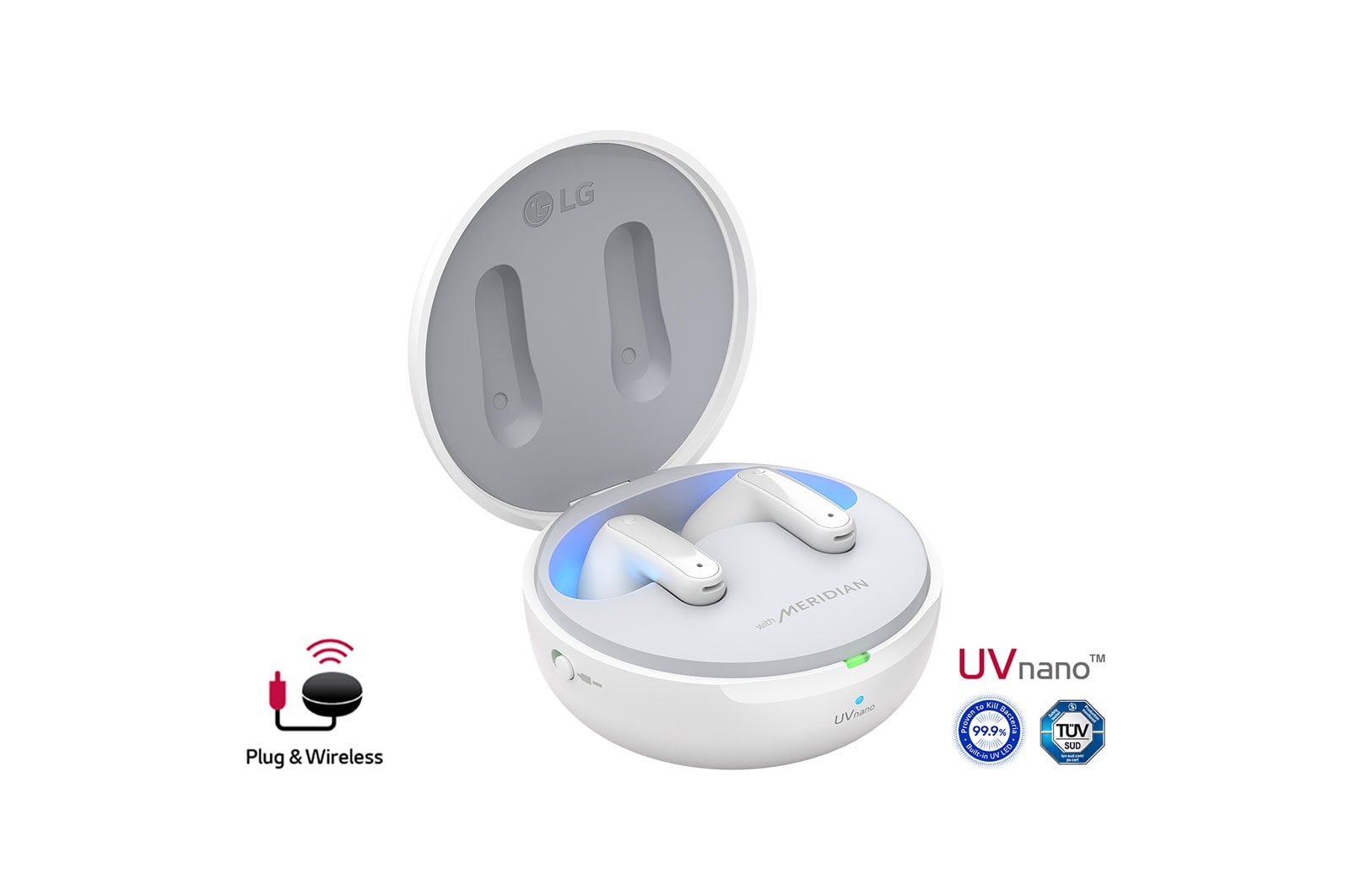 Um ângulo de 15 graus do berço abriu com iluminação ambiente e logotipos UVnano e Plug & wireless