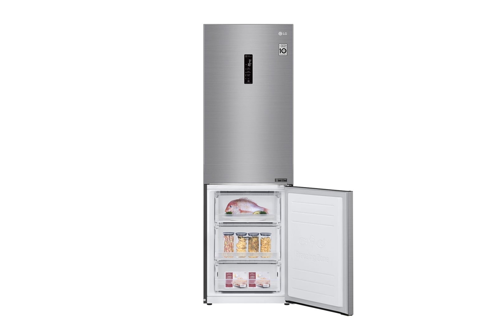 LG Combinado LG GBB61PZFFN, 341 litros, eficiência energética D, 1,86 m, Door Cooling+™, Wi-Fi, Shiny Steel, GBB61PZFFN