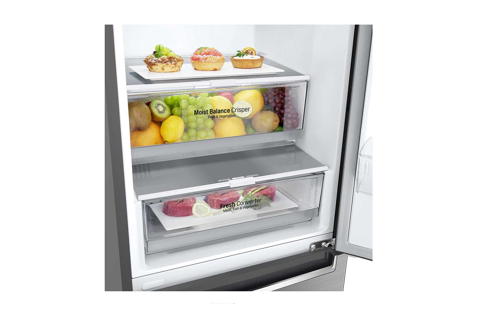 LG Combinado LG GBB61PZGFN, 341 litros, eficiência energética D, 1,86 m, Door Cooling+™, Shiny Steel, GBB61PZGFN