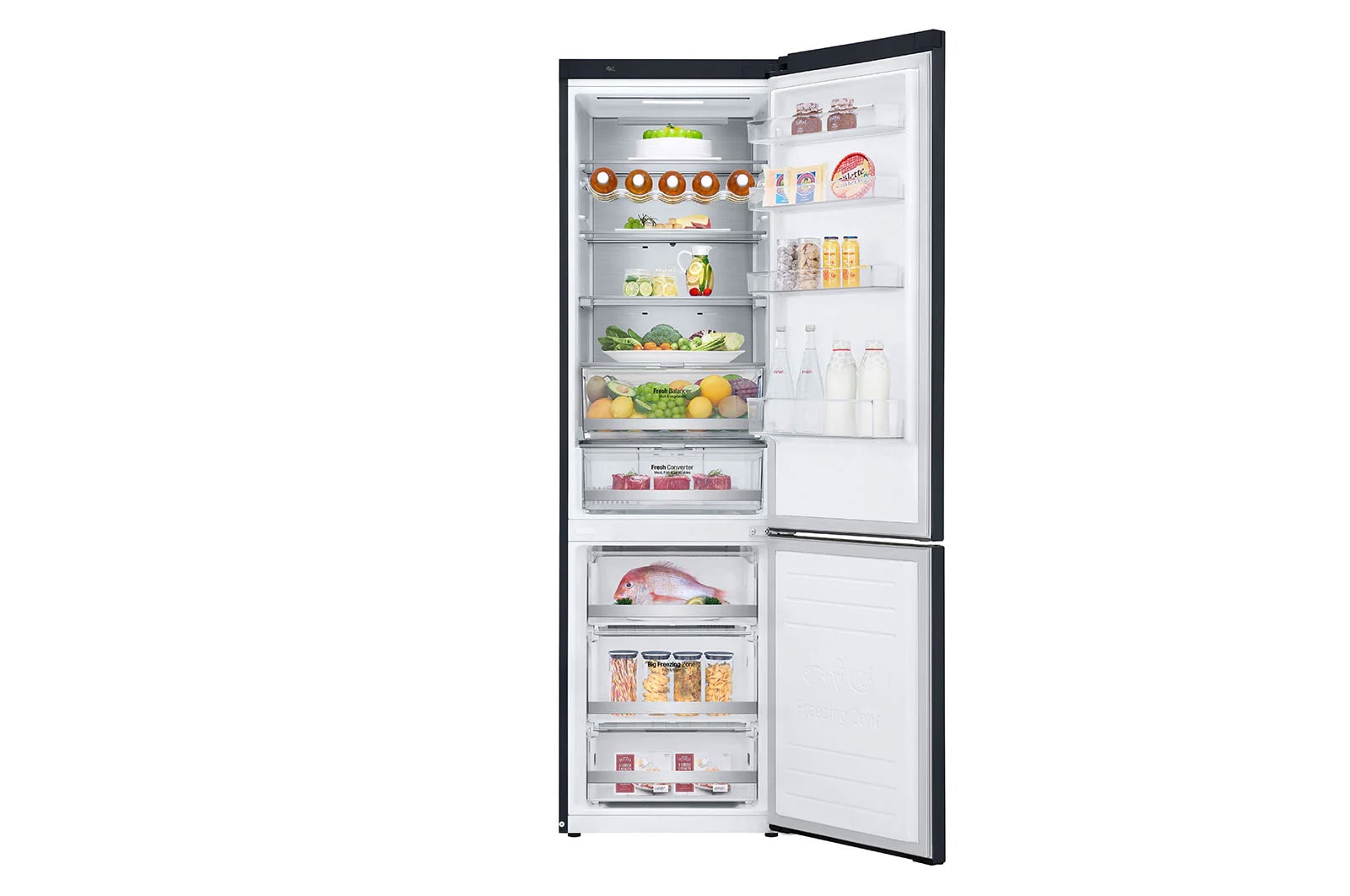 LG Combinado LG GBB72MCUFN, 384 litros, eficiência energética D, 2,03 m, Door Cooling+™, Wi-Fi, Matte Black, GBB72MCUFN