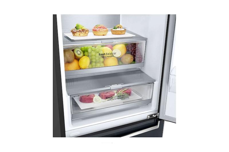 LG Combinado LG GBB72MCUFN, 384 litros, eficiência energética D, 2,03 m, Door Cooling+™, Wi-Fi, Matte Black, GBB72MCUFN