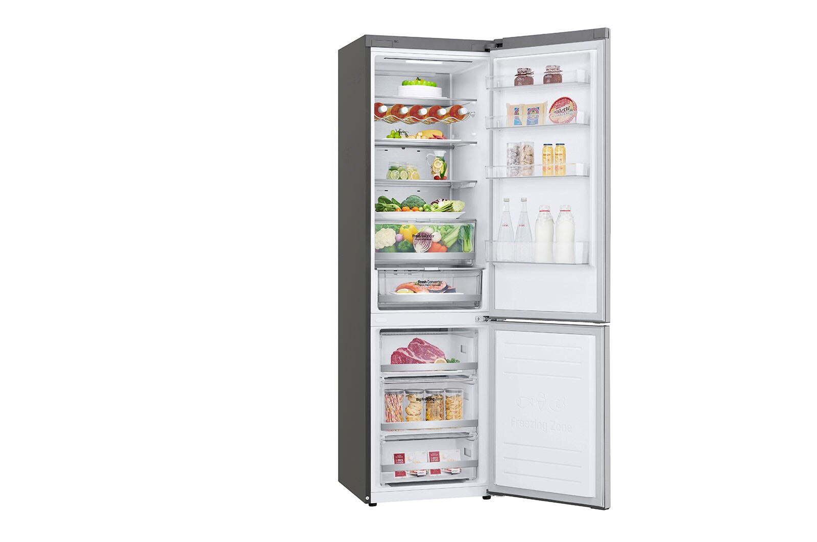 LG Combinado LG GBB72NSUFN, 384 litros, eficiência energética D, 2,03 m, Door Cooling+™, Wi-Fi, Noble Steel, GBB72NSUFN