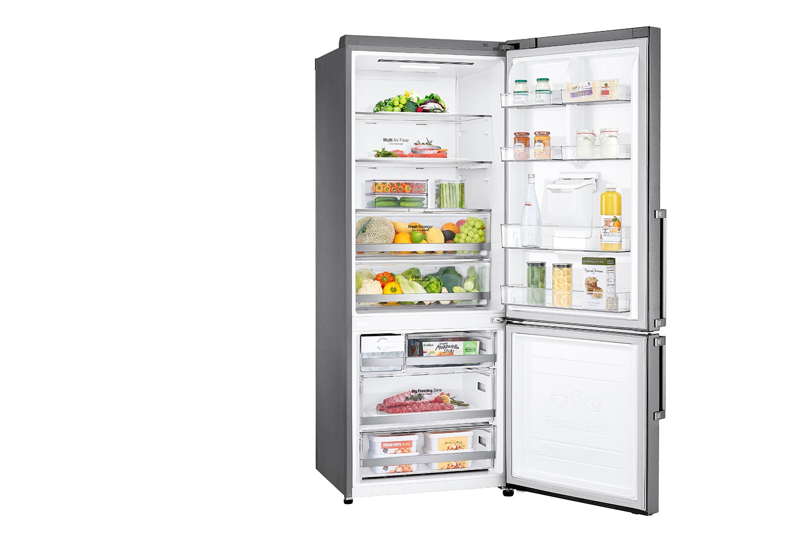 LG Frigorífico Combinado LG prata 461l com eficiência energética E, dispensador de água sem canalização e DoorCooling+™  , GBF567PZCMB